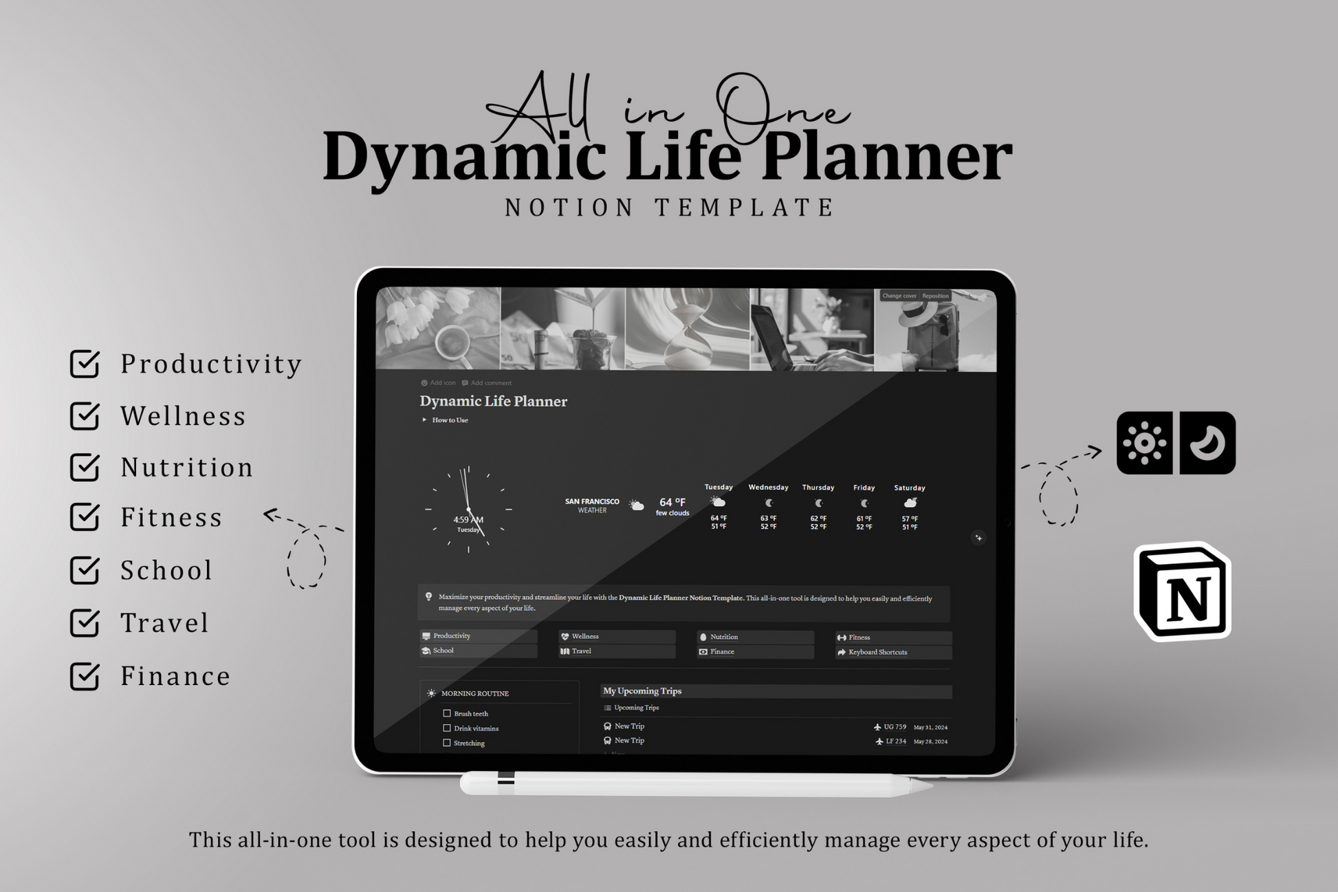 Dynamic Life Planner - Notion Template Voyagelifepresets